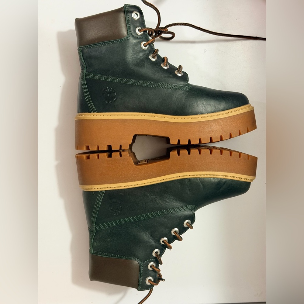 Timberland Dark Green and Brown Platform Boots